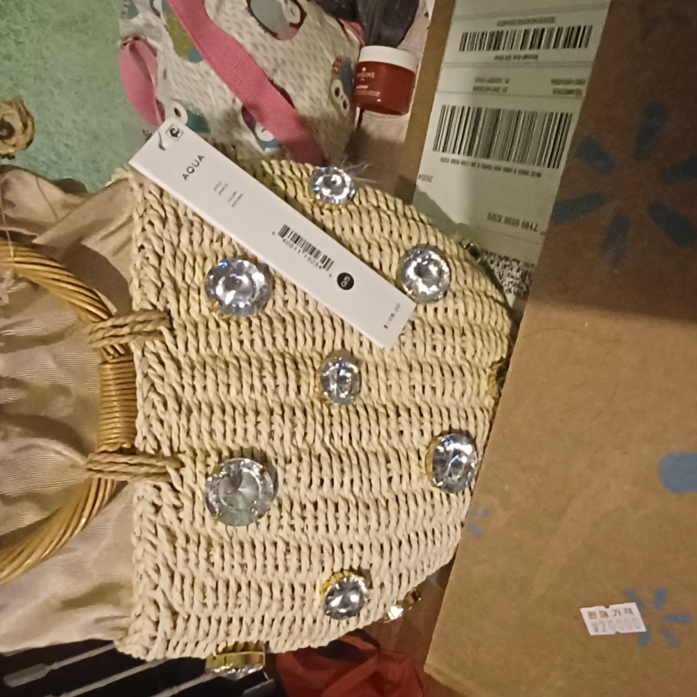 Aqua Woven Handbag with Crystal Accents